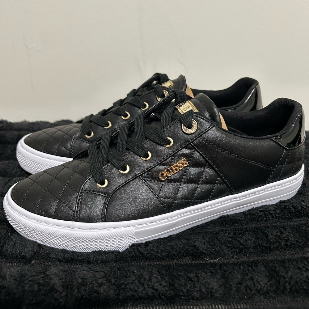 Macy's Guess Black Quilted Sneakers with Gold Details - Picture 3 of 5